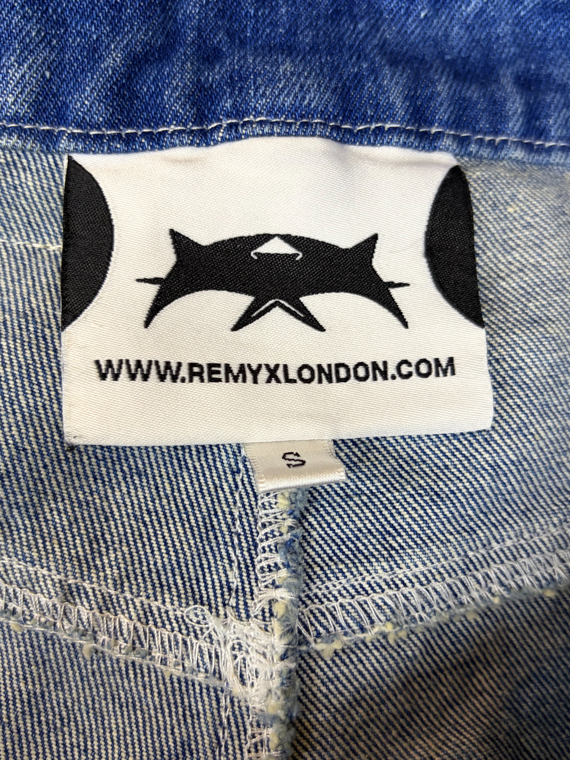 Denim jeans inner label and care label detail