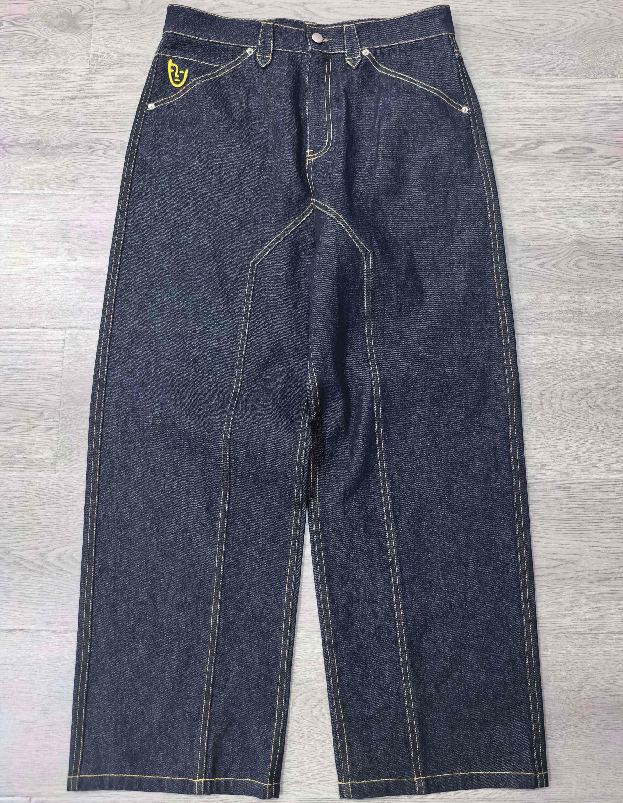 Raw denim jeans fabric detail
