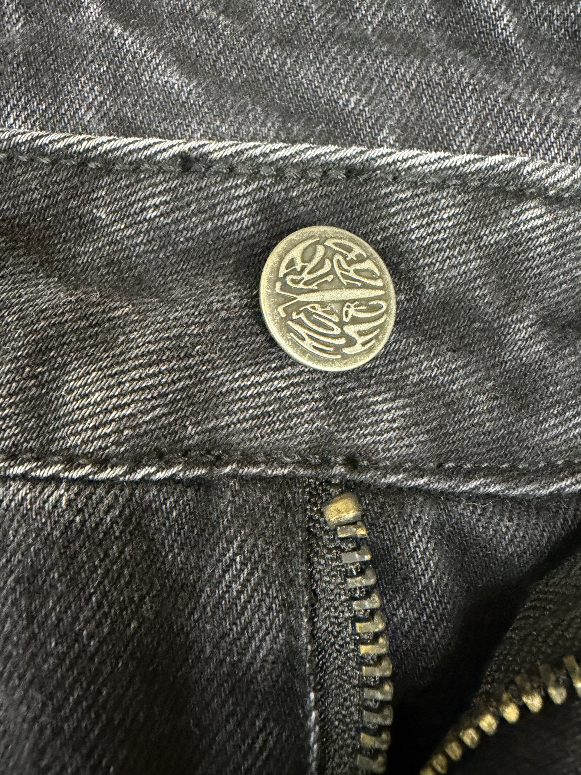 Denim shorts hardware and fasteners