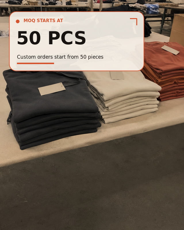 Custom clothing production with a 50 piece minimum order quantity