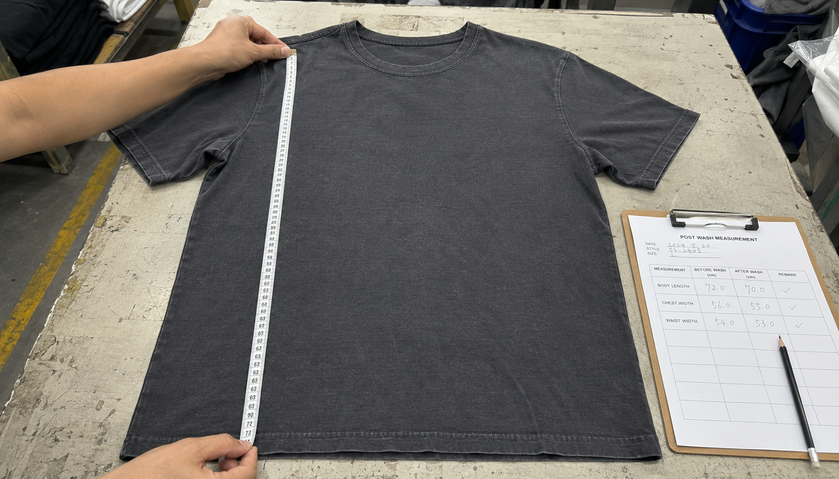 Garment washing shrinkage measurement